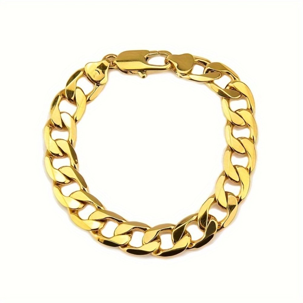 2pcs 18k Golden Plated Cuban Chain - Stylish Fusion of Bracelet and Necklace - Picture 4 of 8